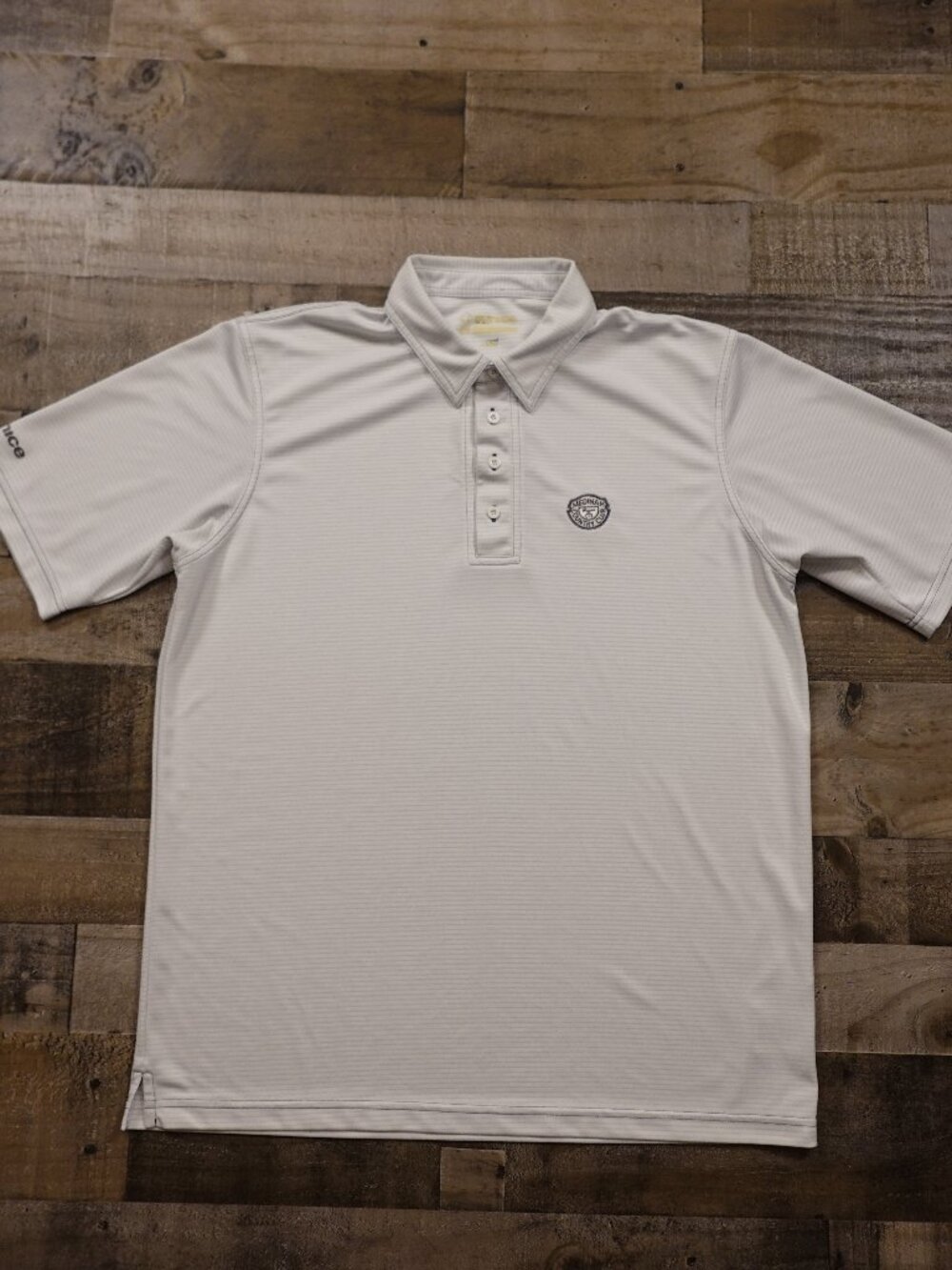 Sunice Golf Polo Shirt Men's XL White Striped Medina Country Club Performance